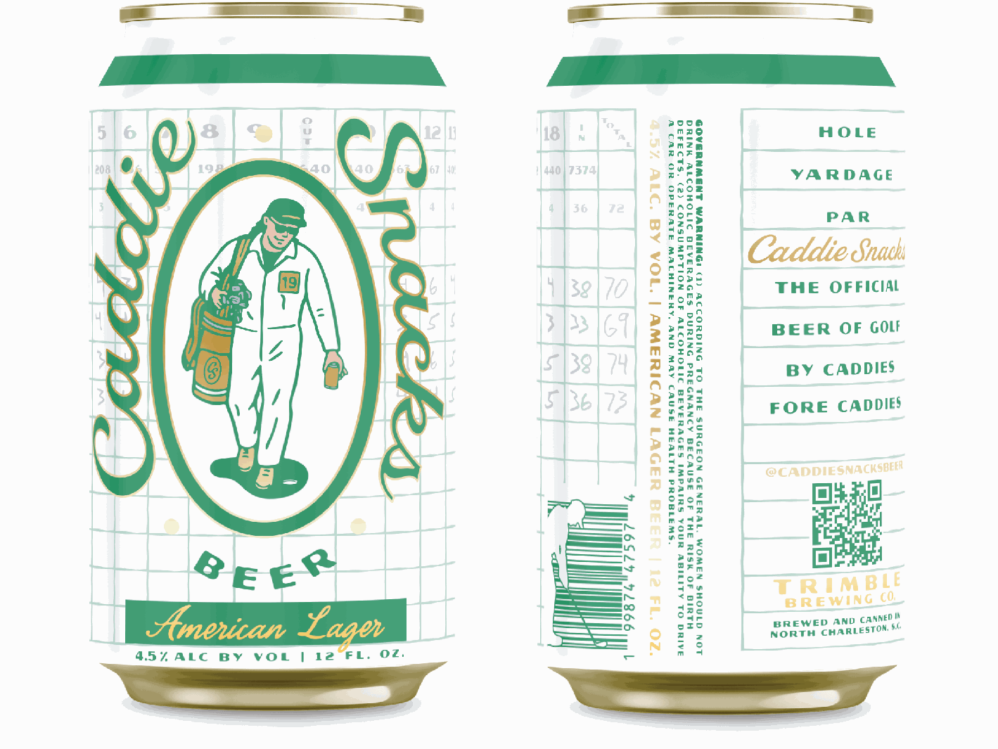 Caddie Snacks American Lager cans in the original lookbook green