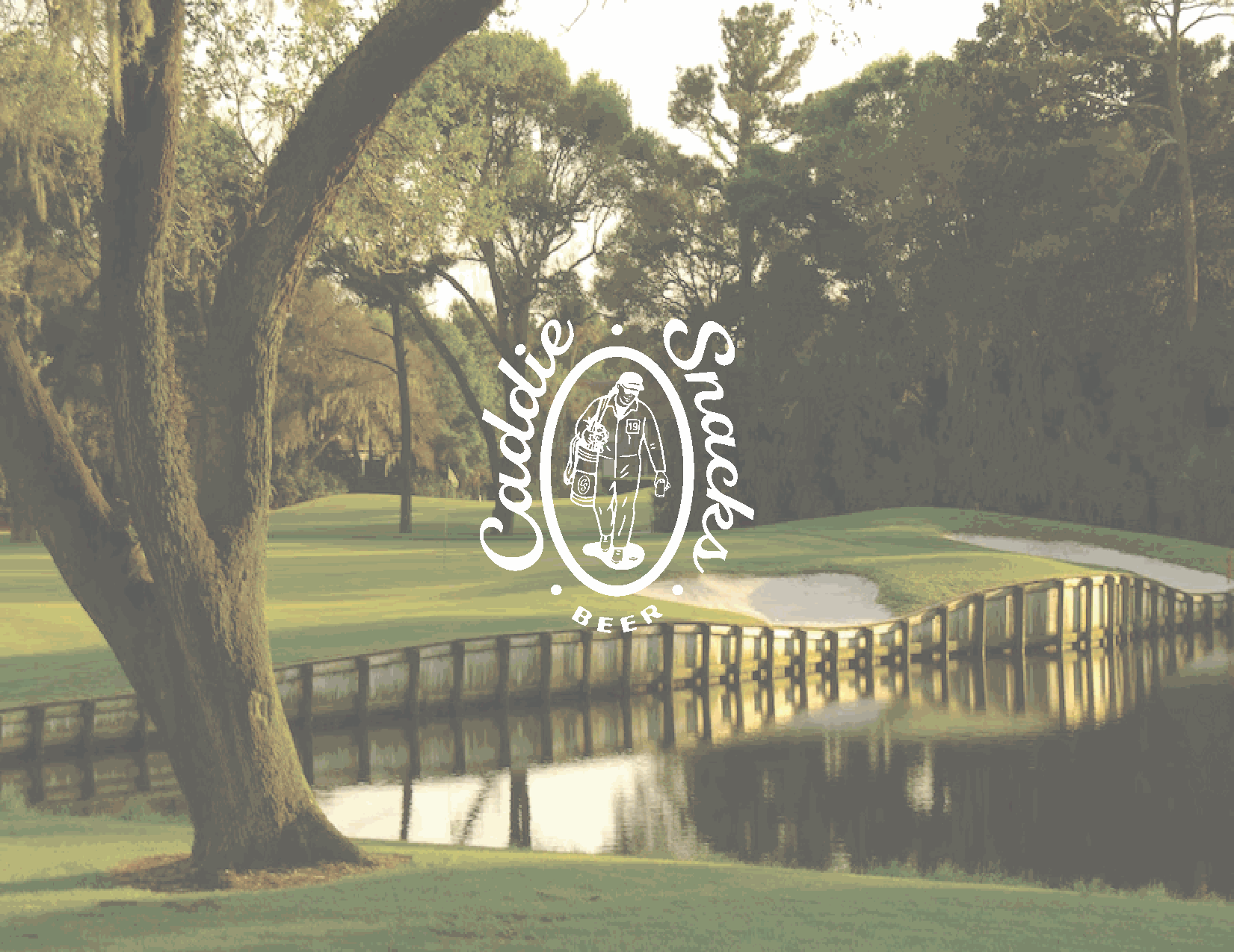 Lowcountry golf course landscape with Caddie Snacks brand mark